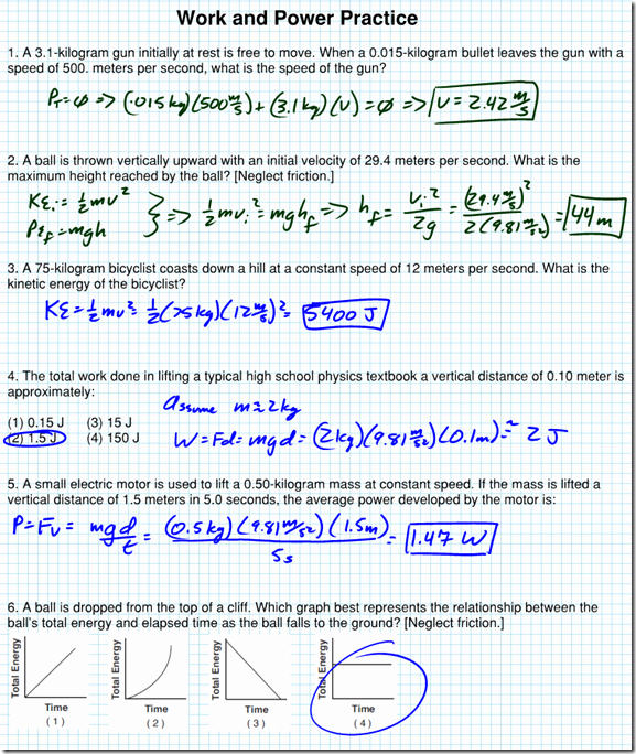 work power and energy worksheet
