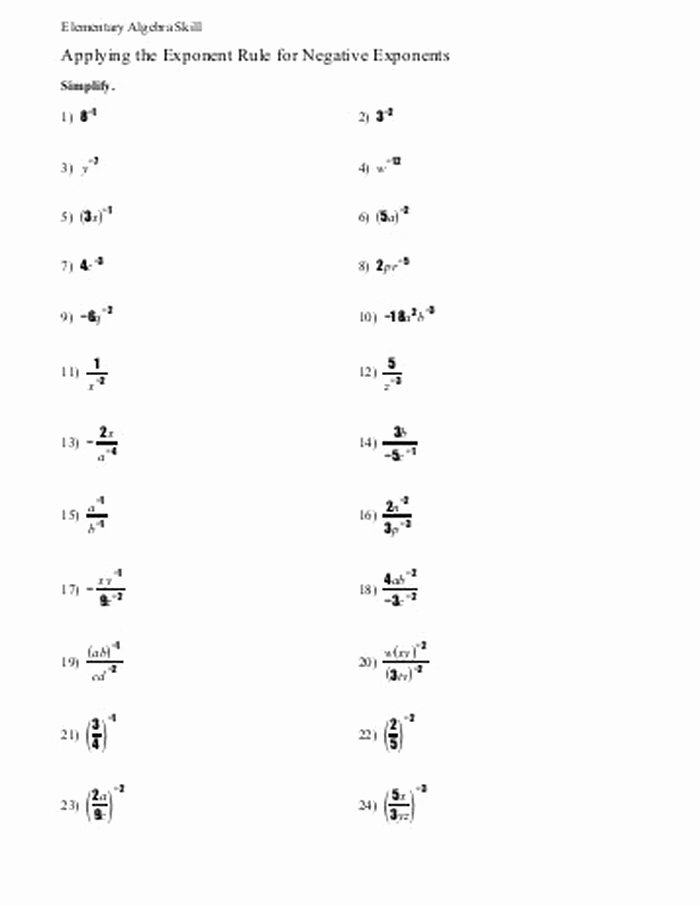 50 Zero And Negative Exponents Worksheet