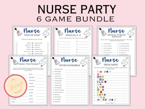 6 Printable Nurse Graduation Game Bundle Nursing School Graduation 