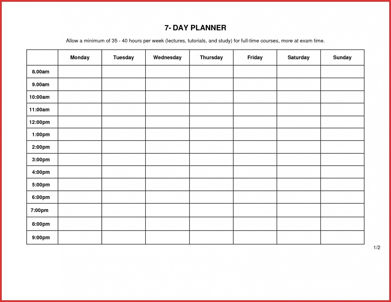 free printable 7 day weekly schedule template