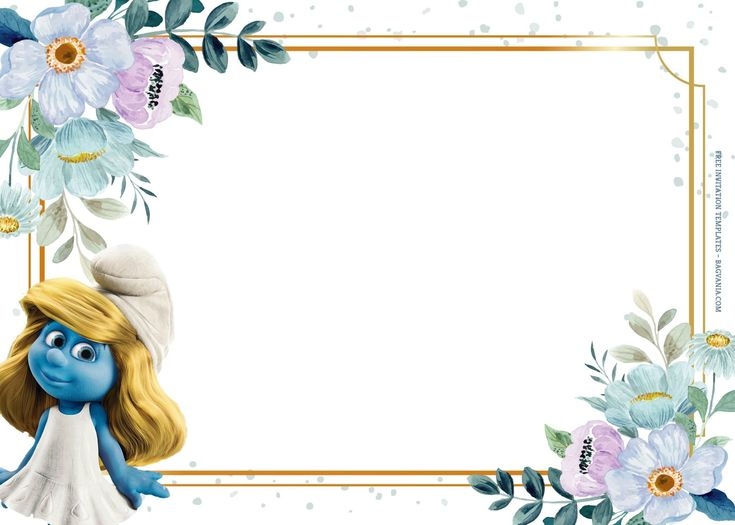 8 Blue Blossom Melodic With Smurfs Birthday Invitation Templates