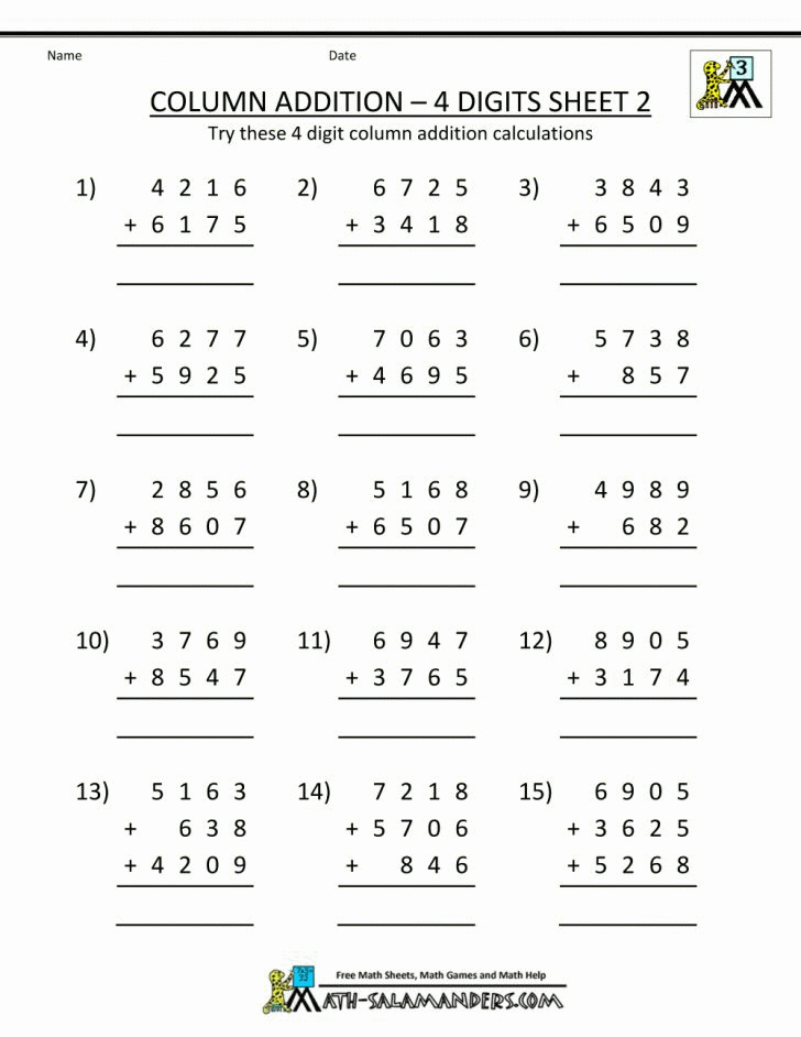 8 Grade Math Worksheets Free Addition Worksheets Column Addition 4 