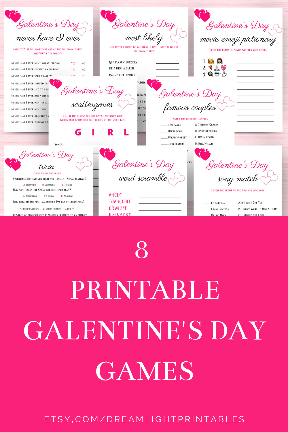 8 Printable Galentine 39 s Day Games Galentine 39 s Day Game Bundle Galentine