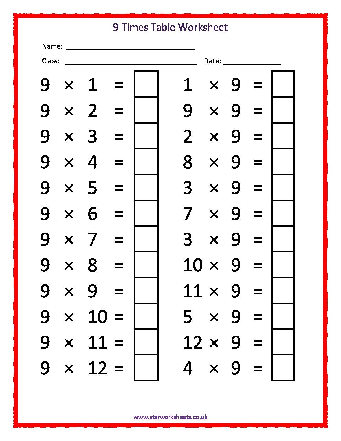 worksheet times tables