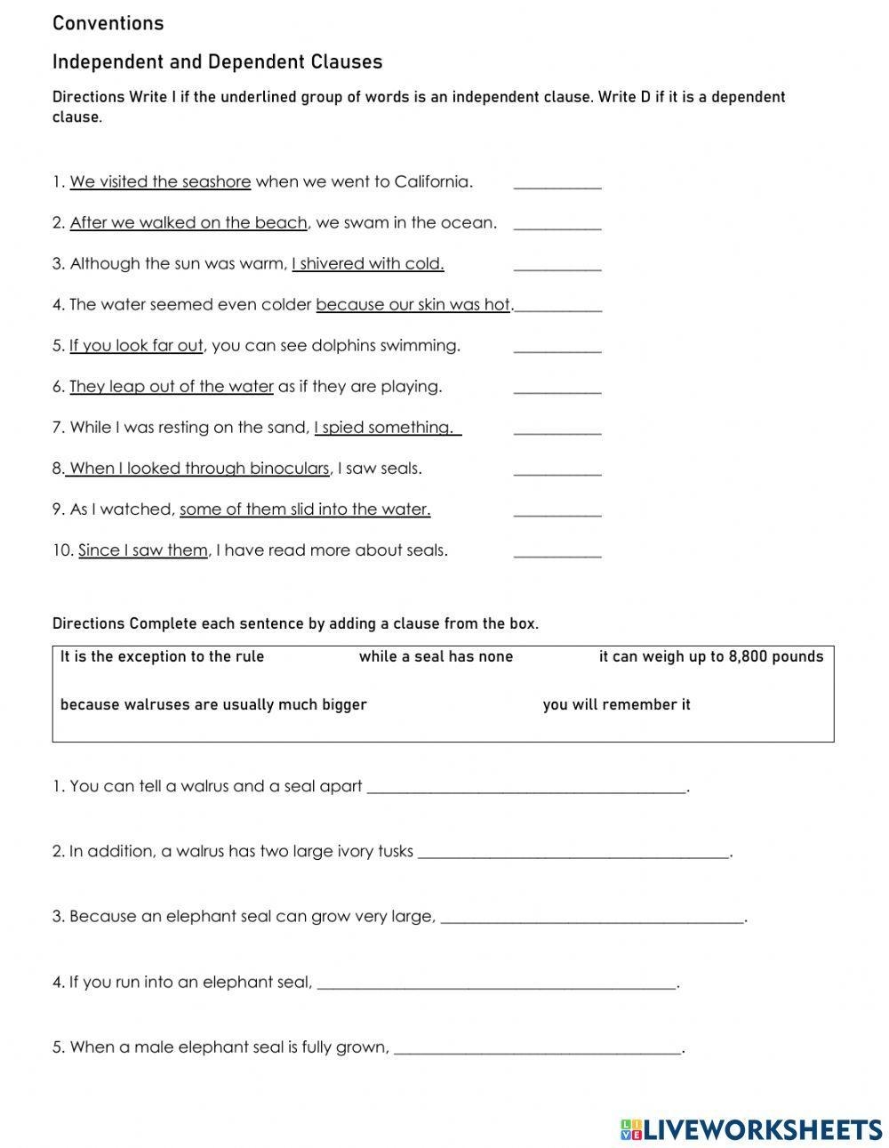 9th Grade Clauses Worksheets II PDF Clause Leather Worksheets 