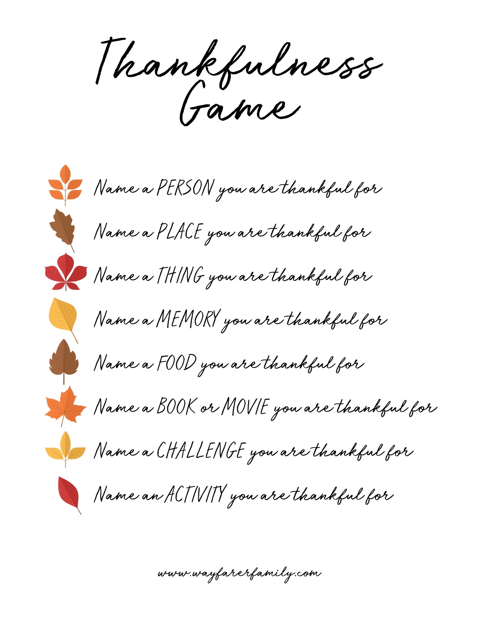 A Thankfulness Game Wayfarer Family