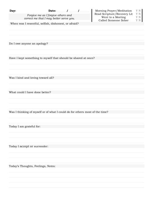 AA Step 10 Nightly Inventory Worksheets Worksheets Library
