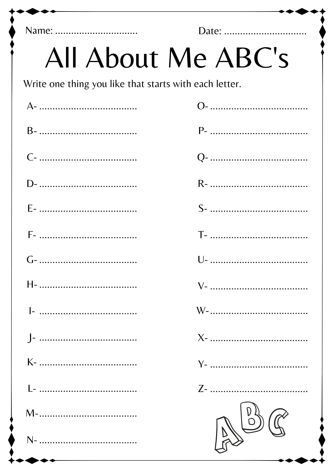 ABC Fill In The Blank Interactive Worksheet Education 