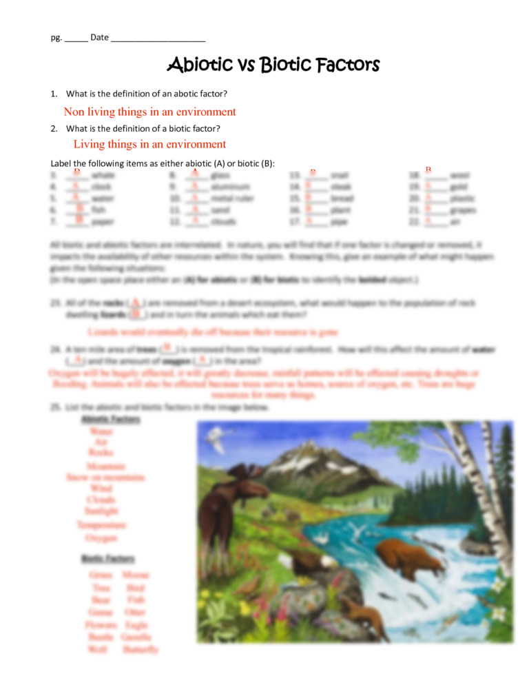 Abiotic Vs Biotic Factors Worksheet Answers FactorWorksheets