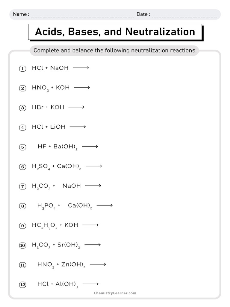 Acid Base Neutralization Reaction Worksheet PDF Worksheets Library