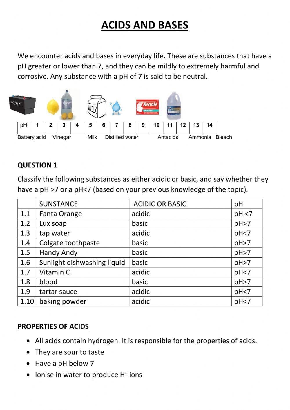 Acids And Bases Worksheet Worksheets Library