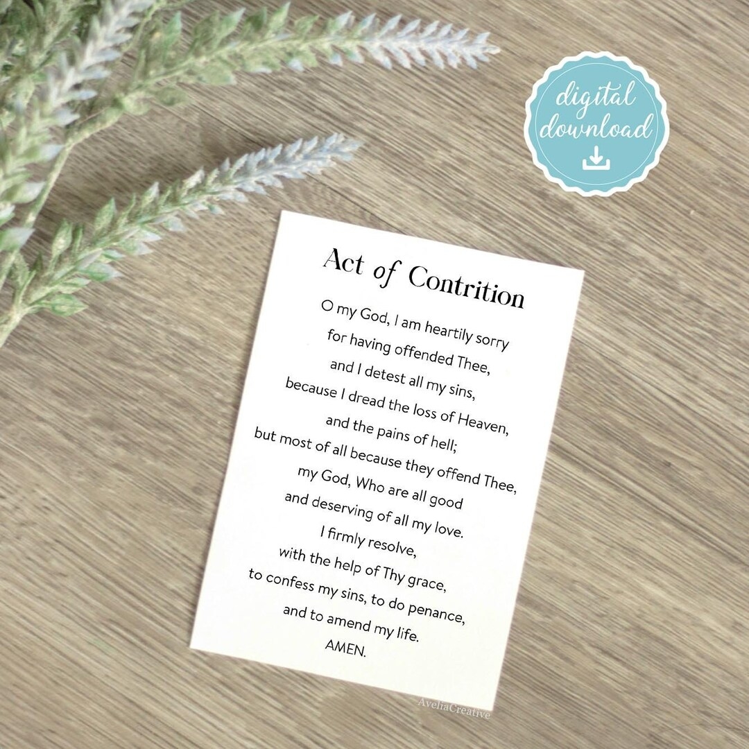 Act Of Contrition Printable Prayer Card Instant Download Prayer For 