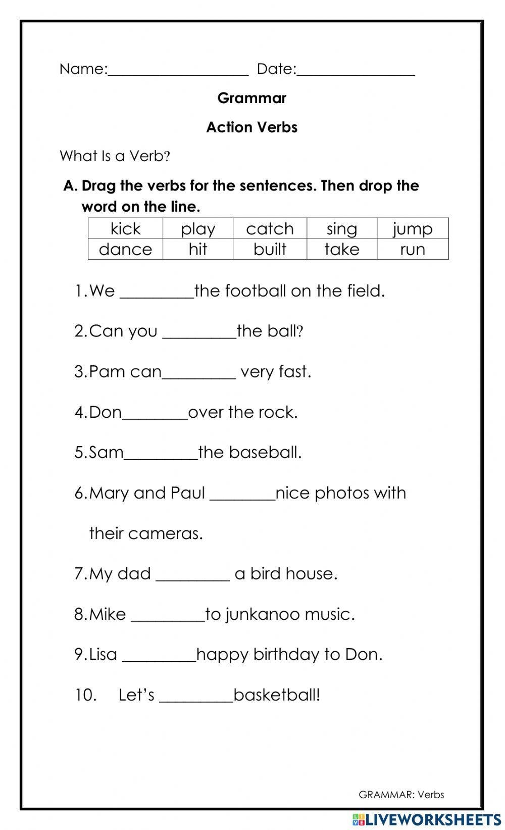 Action Verbs And Linking Verbs Worksheet K5 Learning Worksheets Library