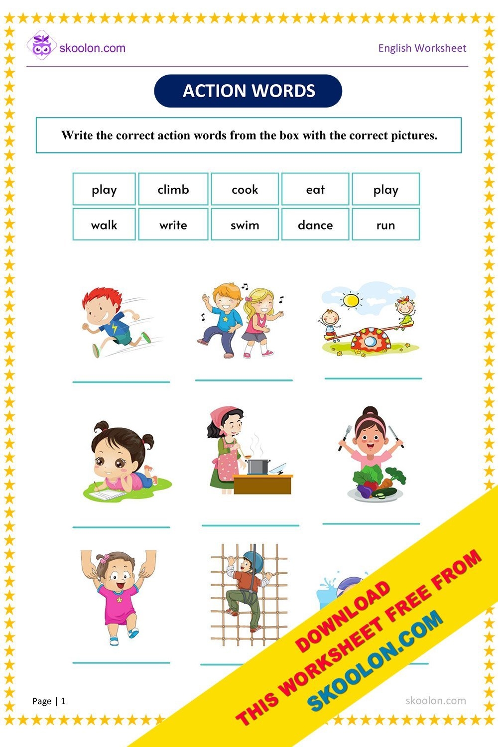 Action Words Worksheet 1 Skoolon