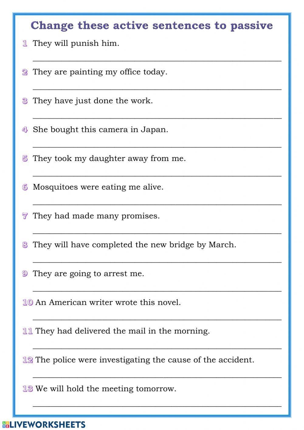 Active And Passive Voice Exercise PDF Worksheets Library