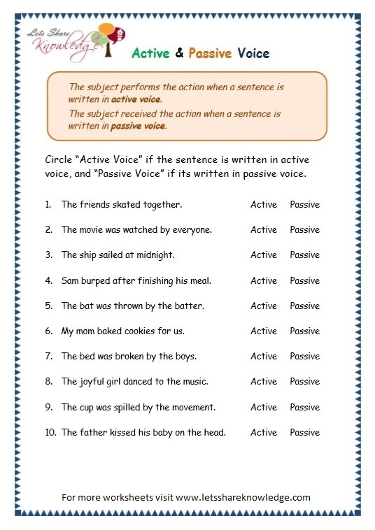 active and passive worksheets