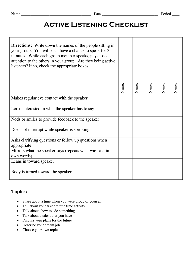 Active Listening Checklist Fill Online Printable Fillable Blank 