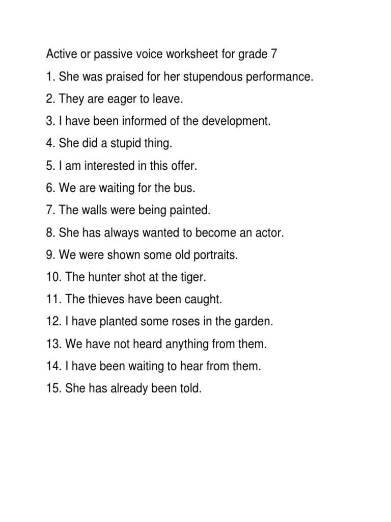 active voice passive voice worksheet