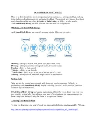 Activities Of Daily Living PDF Worksheets Library
