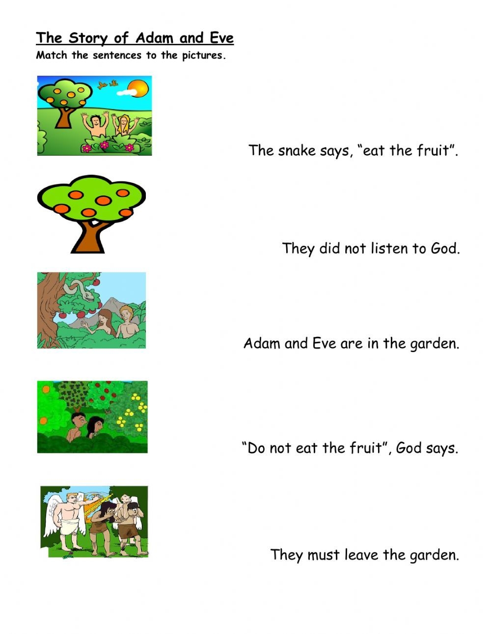 Adam And Eve Worksheet For Kids