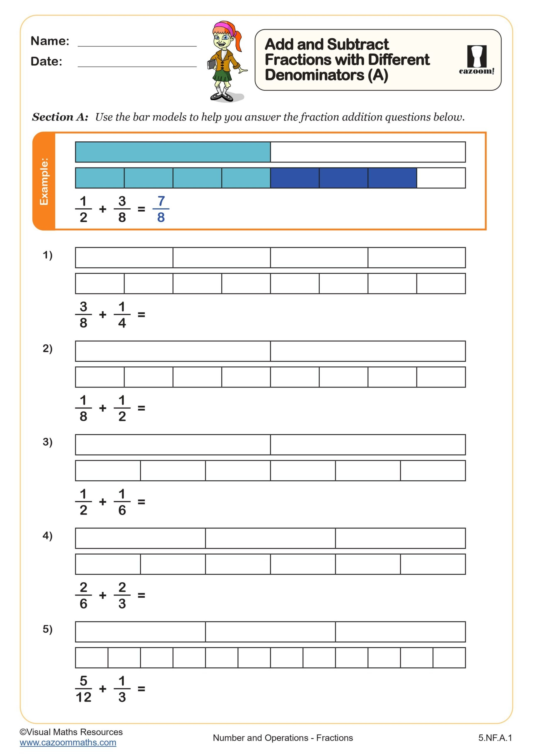adding fractions with common denominators worksheets