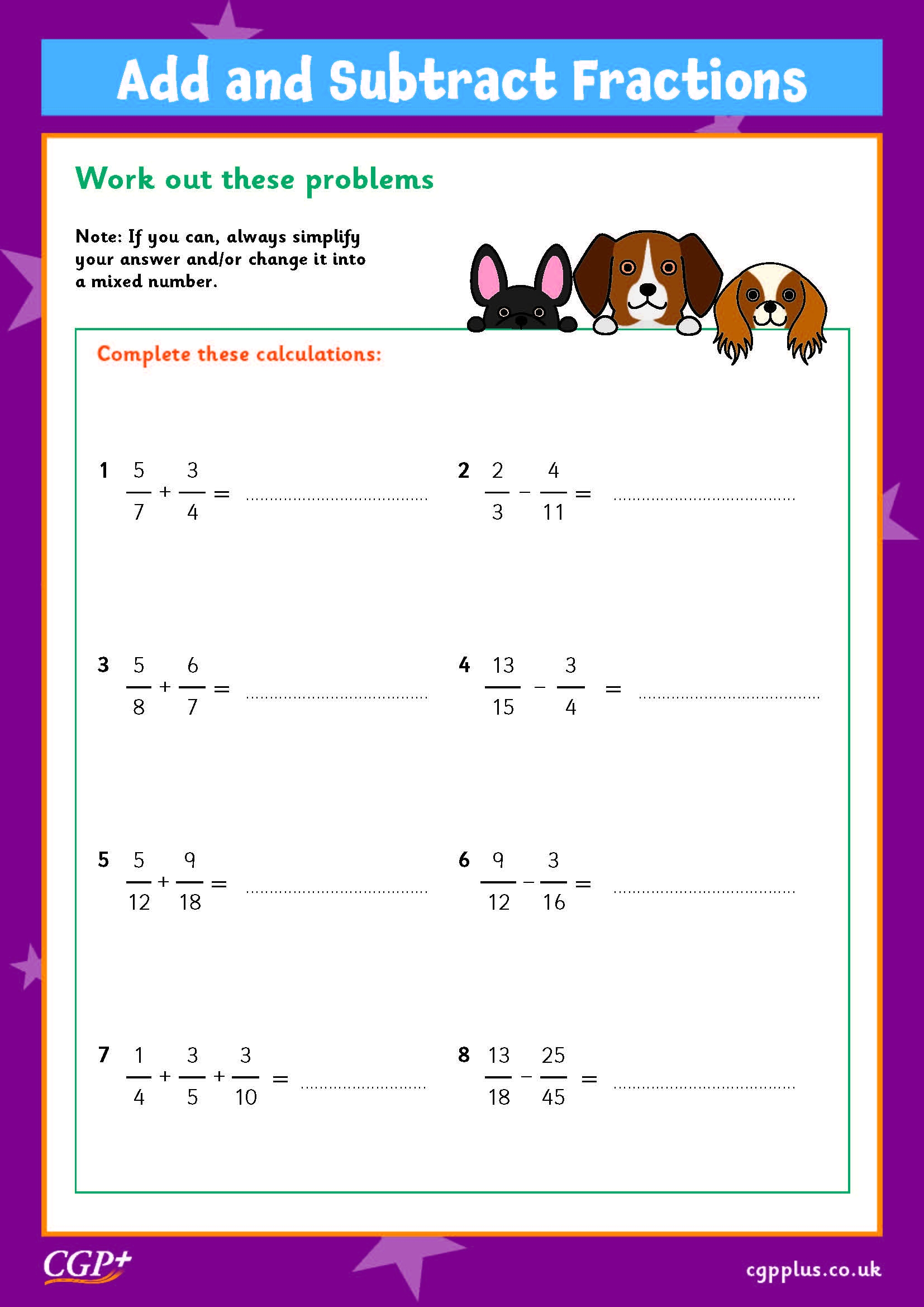 Add And Subtract Fractions Year 6 CGP Plus Worksheets Library