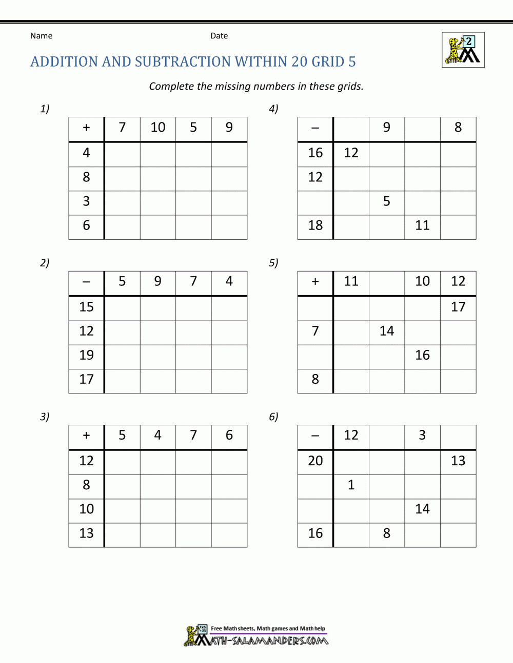 Add And Subtract Within 20 Worksheets Library