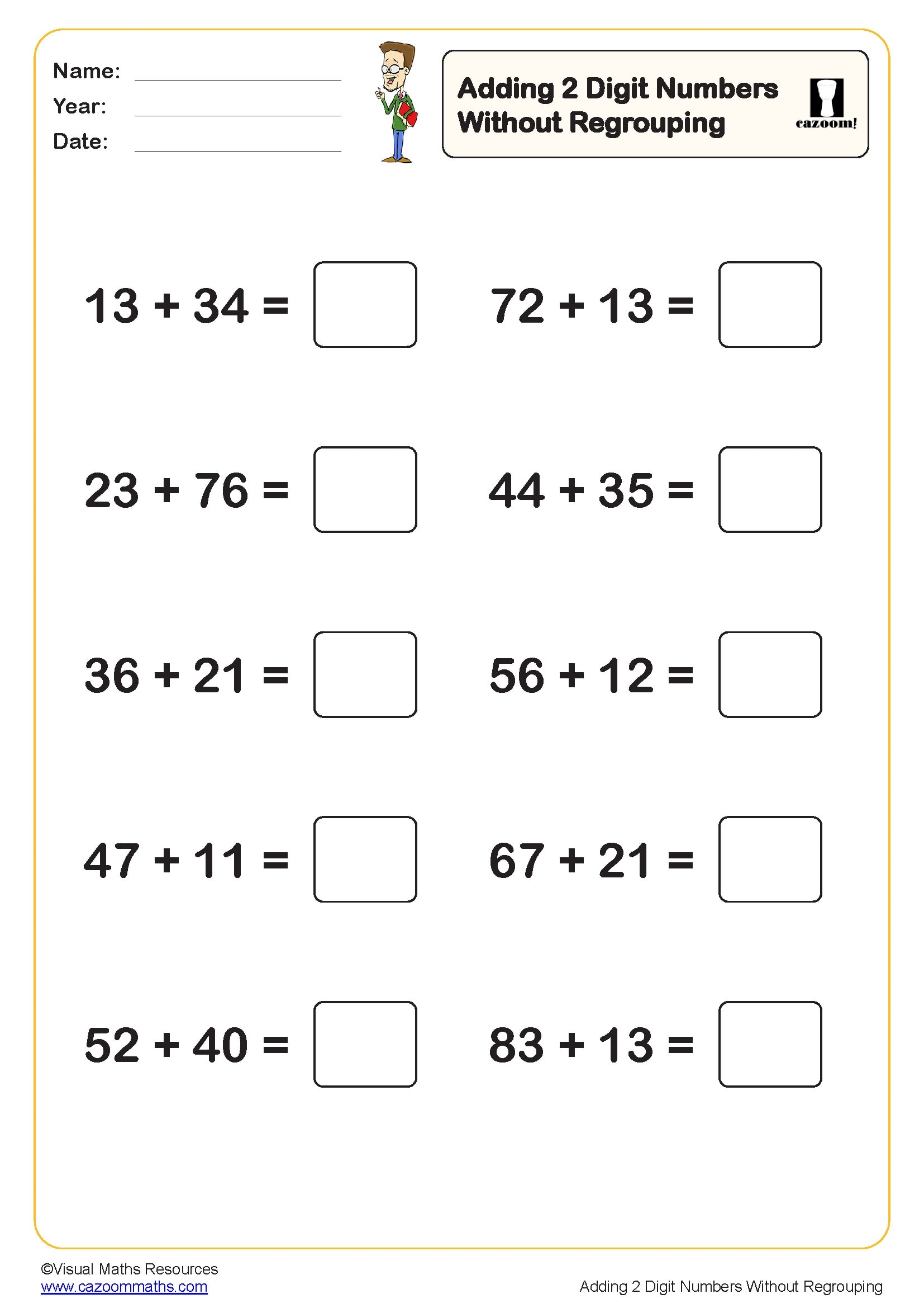 adding two digit numbers with regrouping worksheets