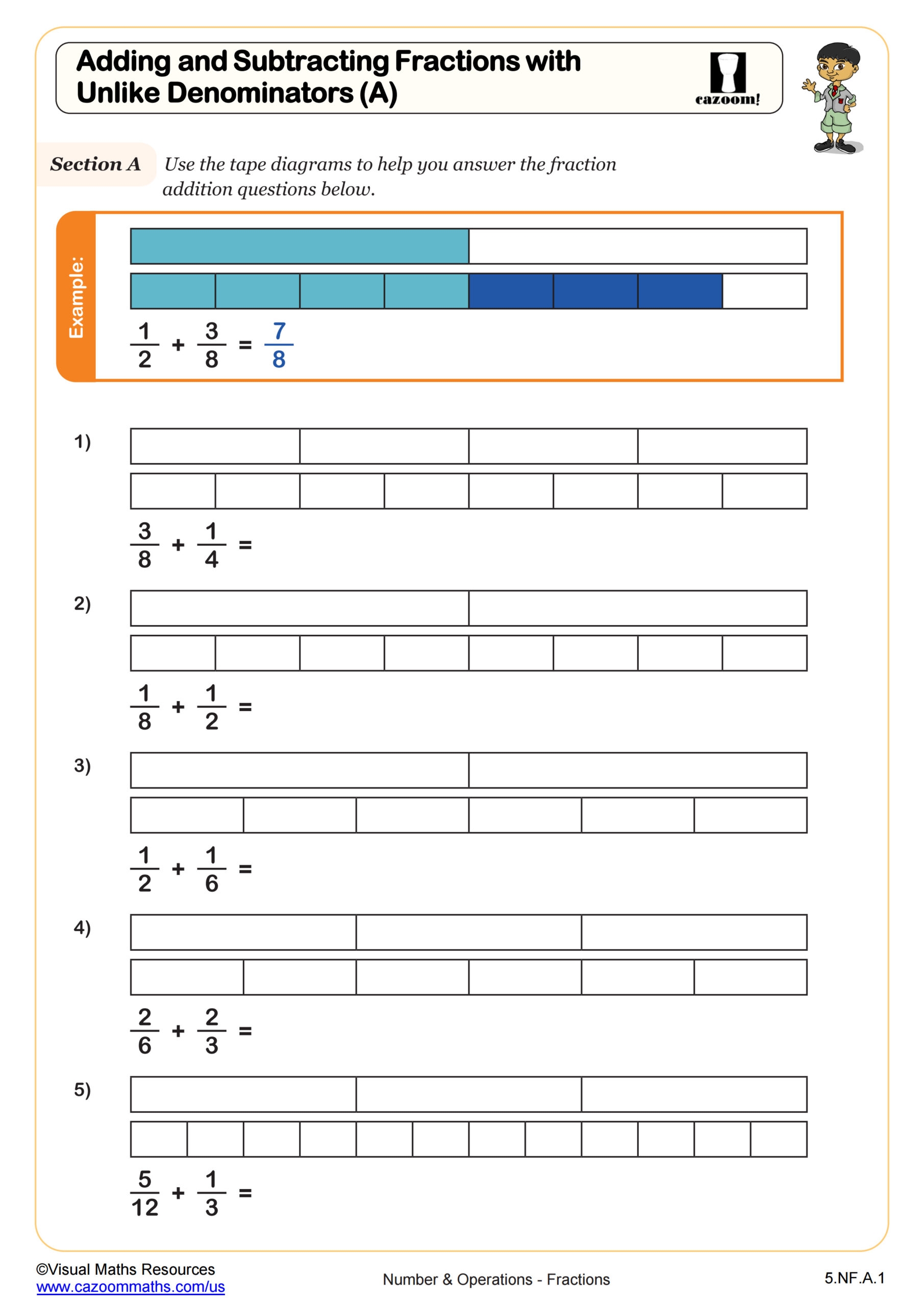 unlike denominators worksheet