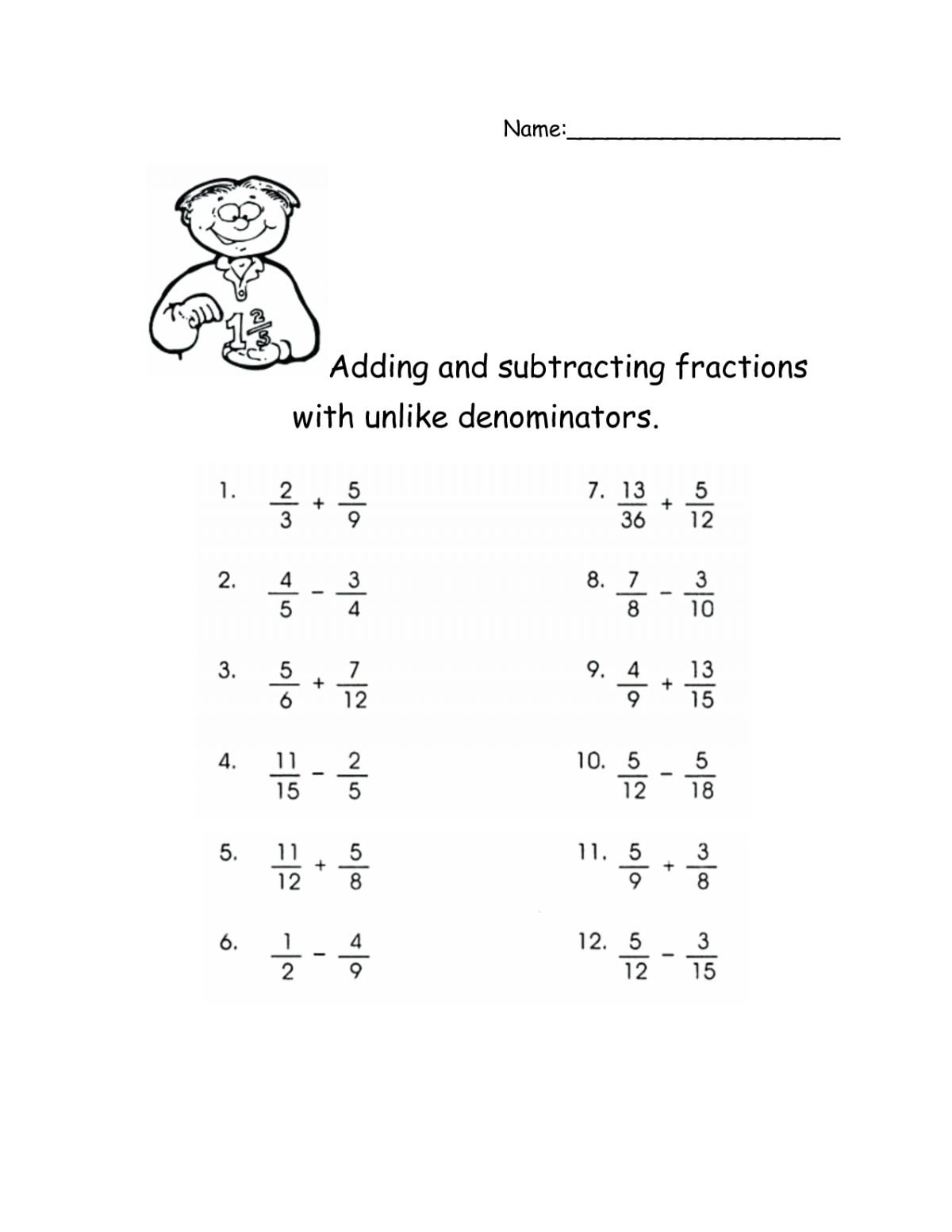 Adding Fraction With Different Denominator Worksheet