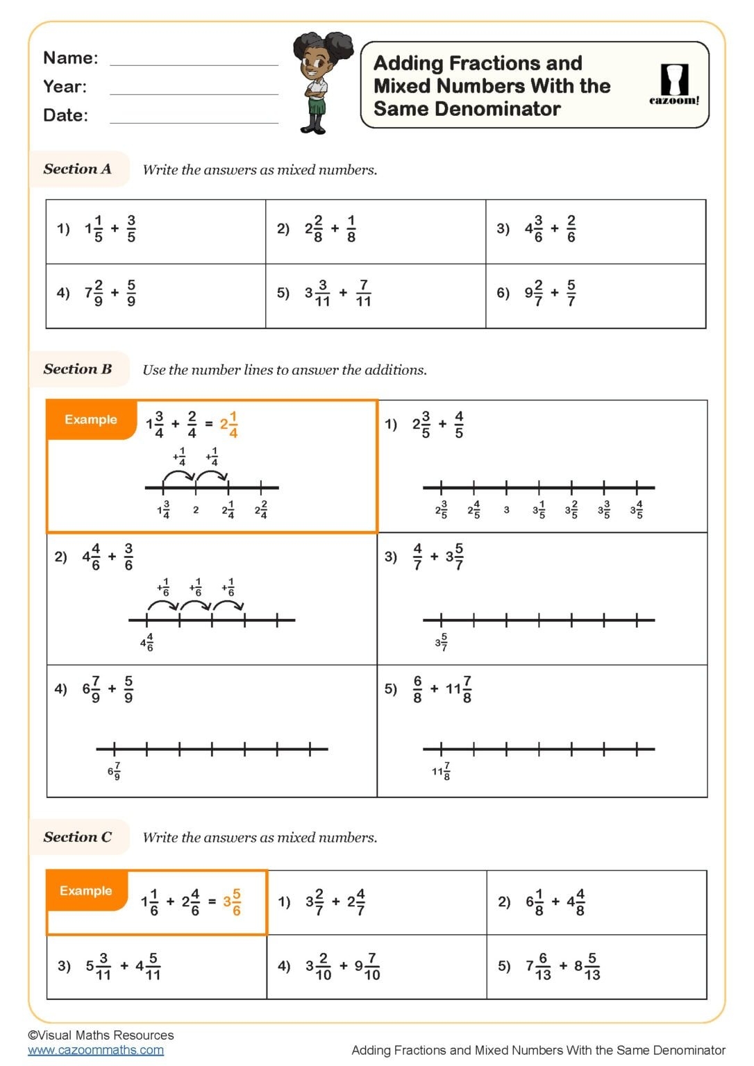adding fractions with different denominator worksheet