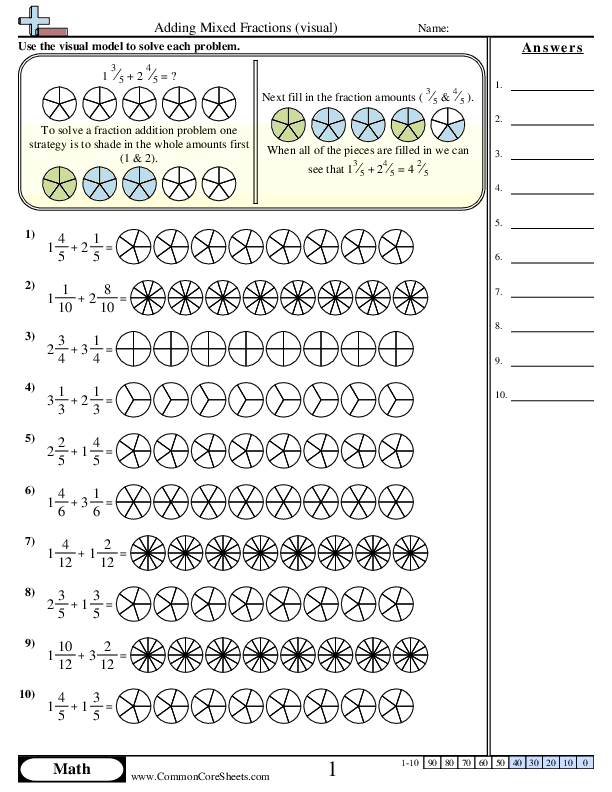 Adding Mixed Fractions visual Worksheet Download Worksheets Library