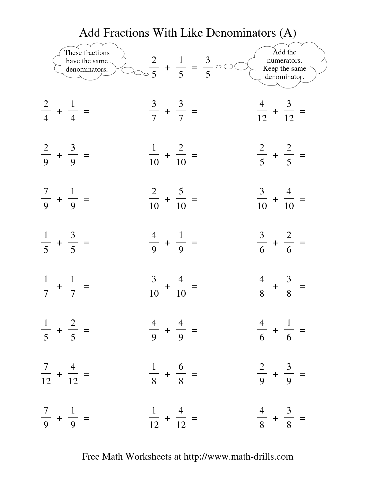 adding subtracting and multiplying fractions worksheet