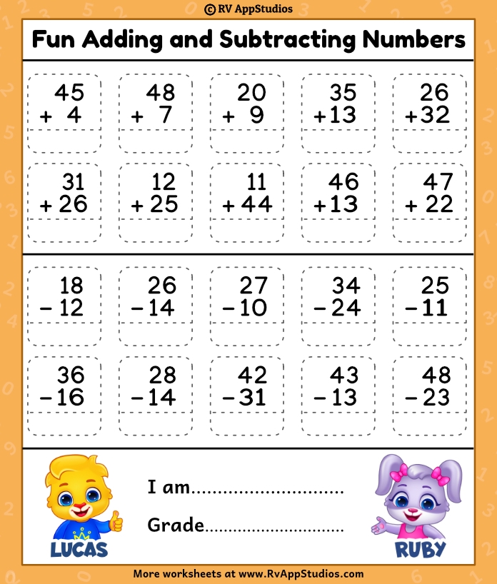 add and subtract within 20 worksheets