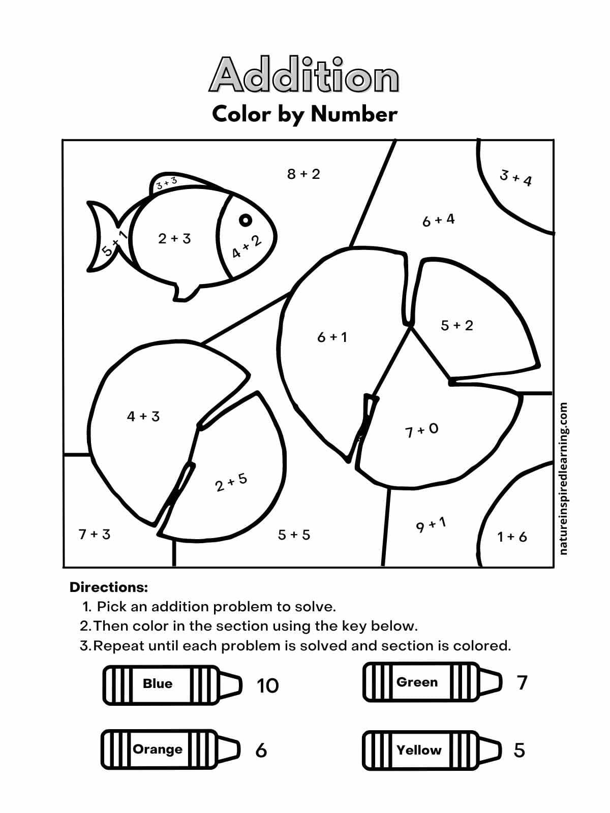 color by number addition worksheets