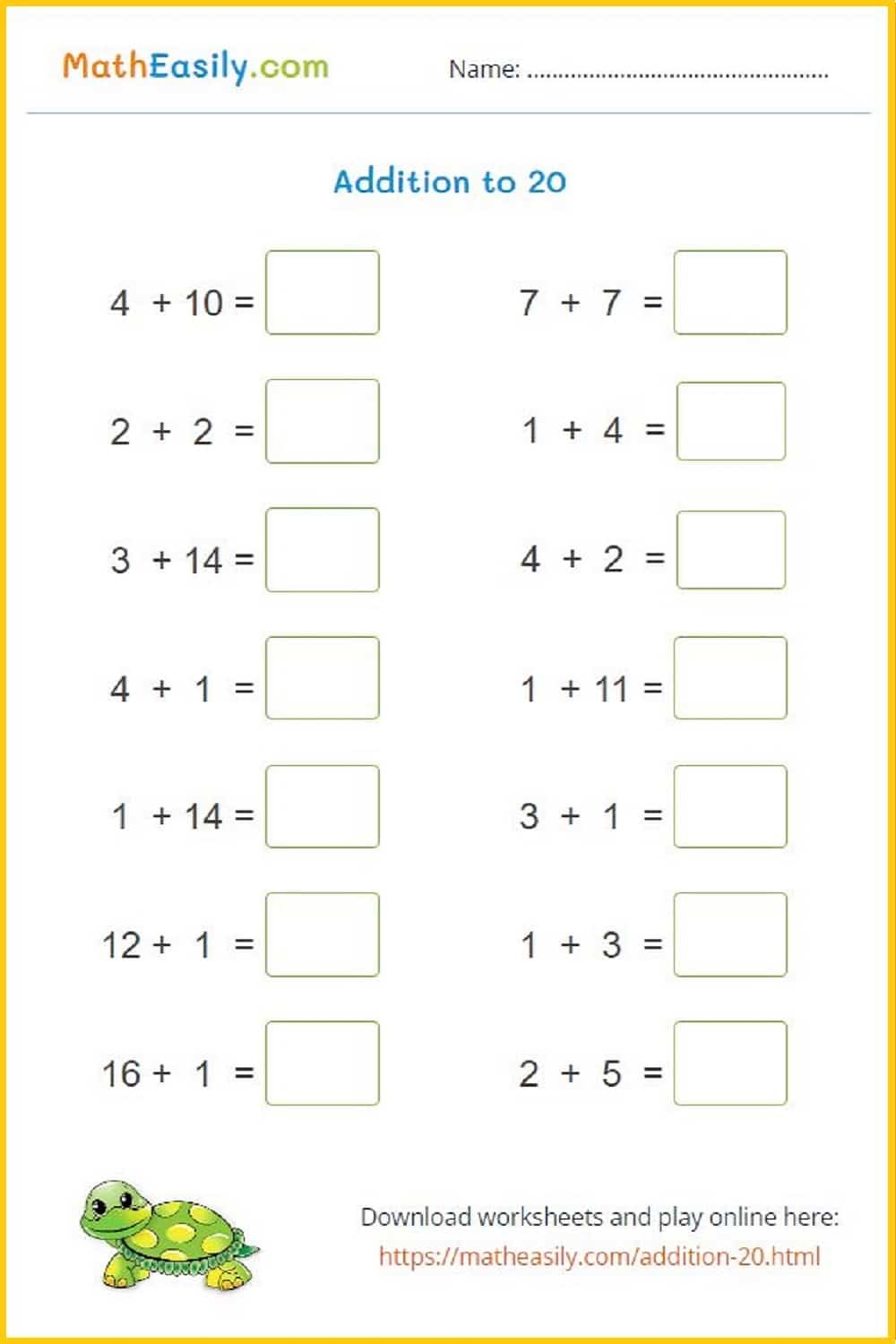 Addition Fast Facts Fluency To 20 Worksheets Worksheets Library