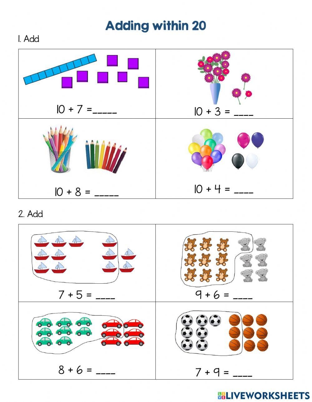 add within 20 worksheets