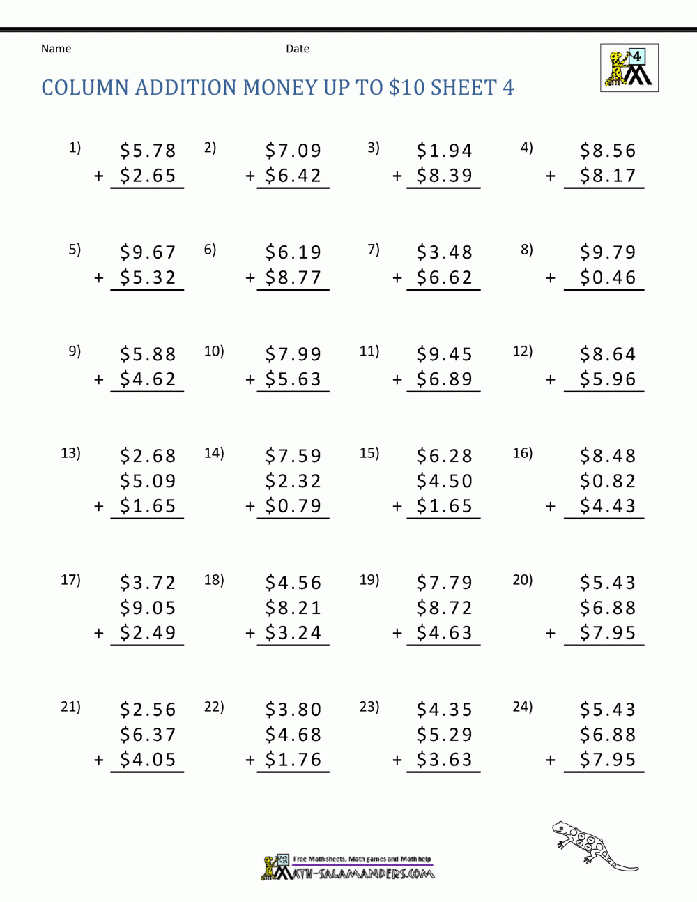 Addition Worksheets 4th Grade Riset