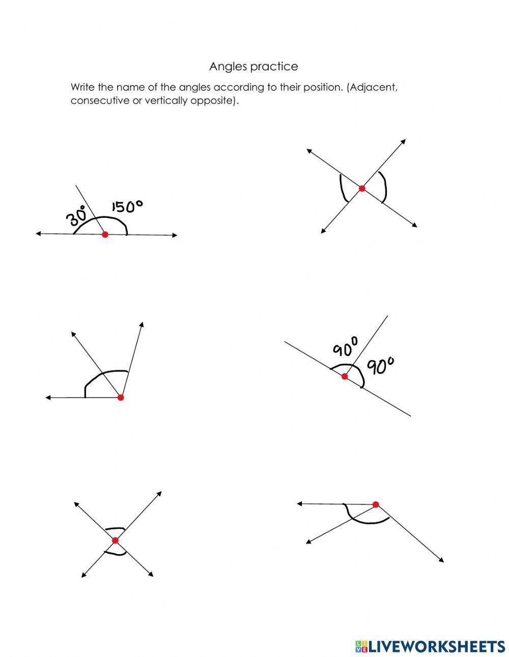 Adjacent Consecutive And Vertically Opposite Angles Worksheet 