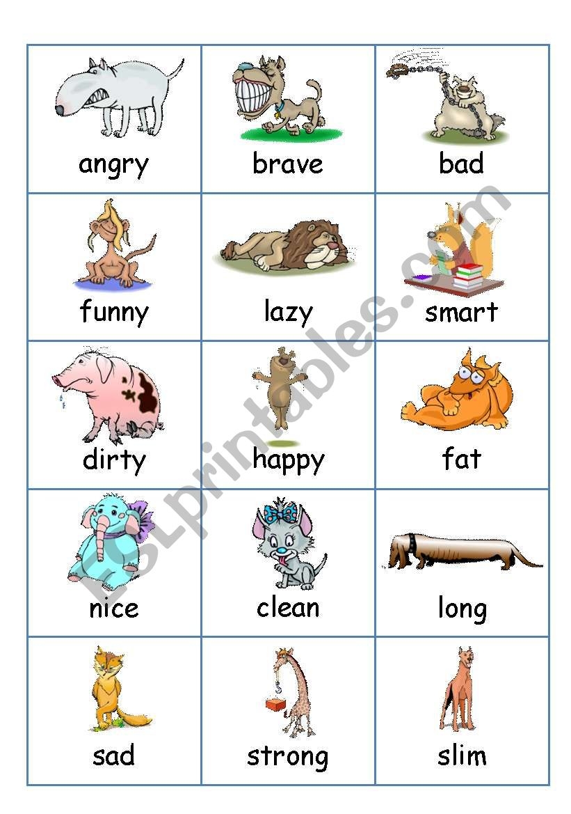 Adjectives Flash Cards Printable