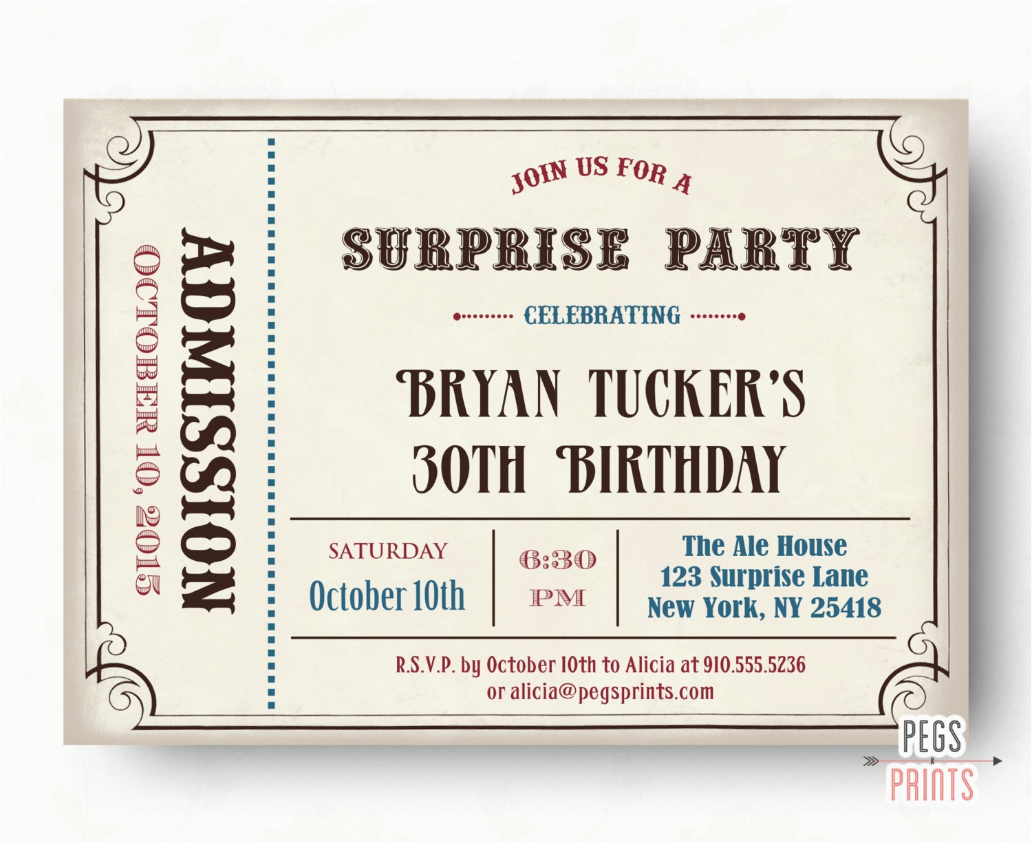 Admit One Ticket Birthday Invitation Admit One Birthday Invitations 