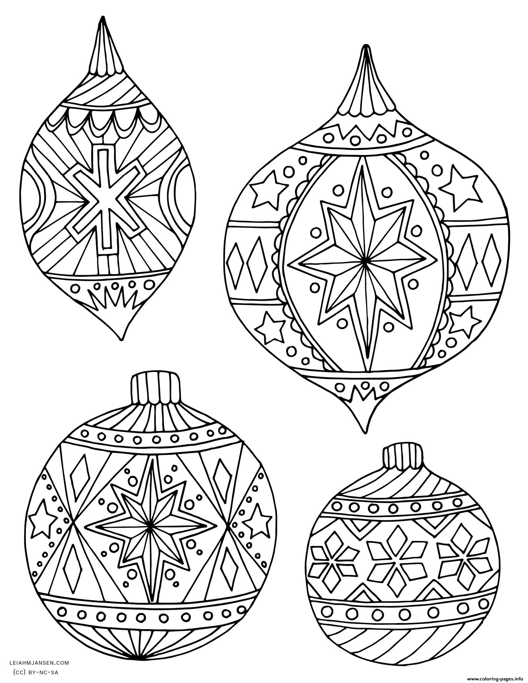 Adult Christmas Holiday Ornaments Coloring Pages Printable