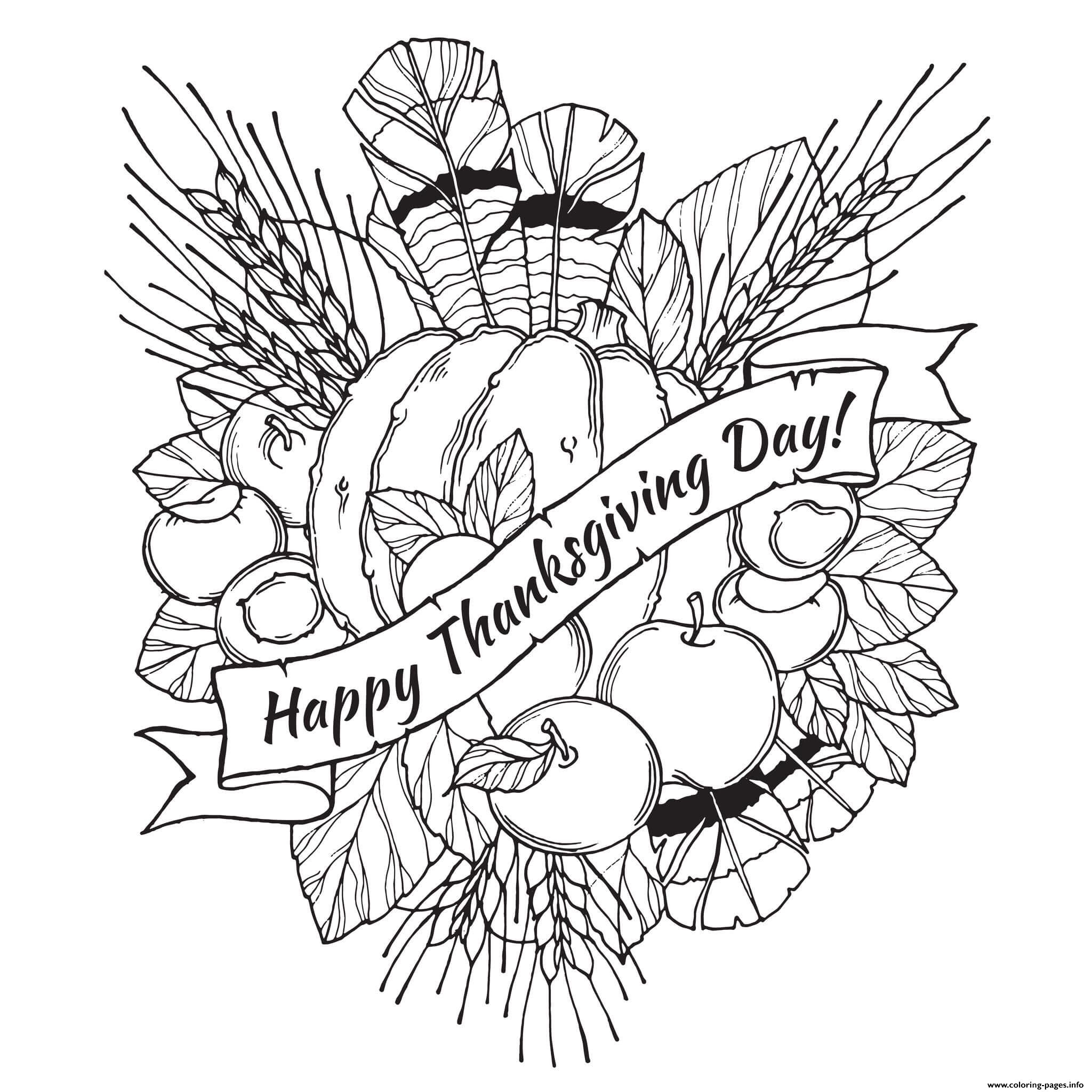 Adult Happy Thanksgiving Day Coloring Pages Printable
