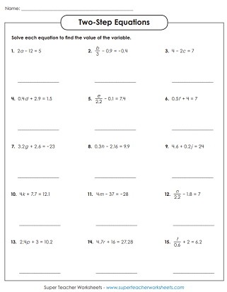 Algebraic Equations Two Step Worksheets Worksheets Library