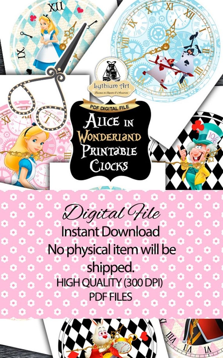 alice in wonderland printable clocks cards