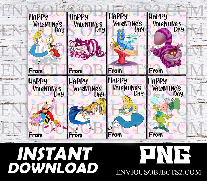 alice in wonderland valentine's day cards printable