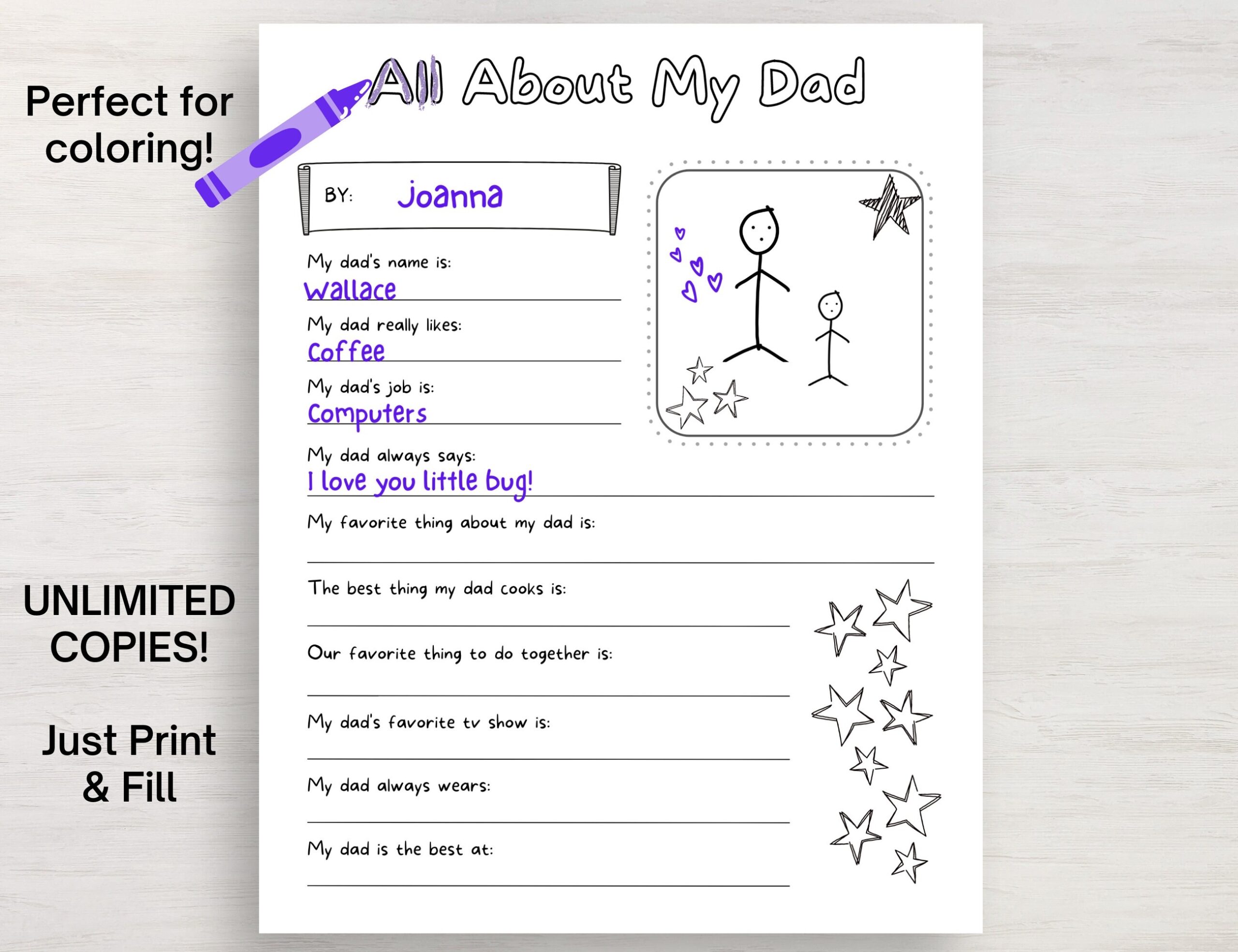 all about my dad printable card
