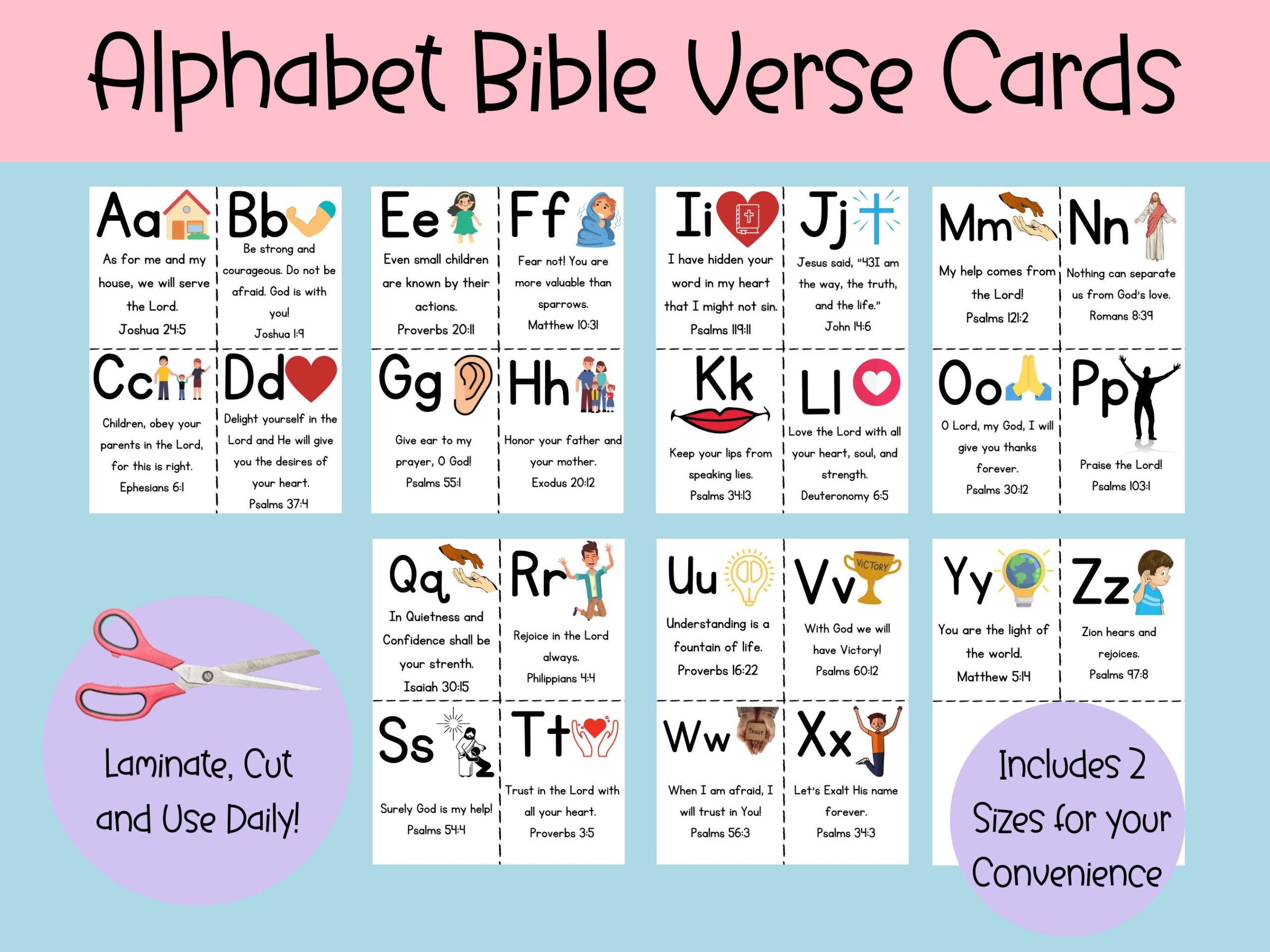 alphabet bible verse scripture cards printables