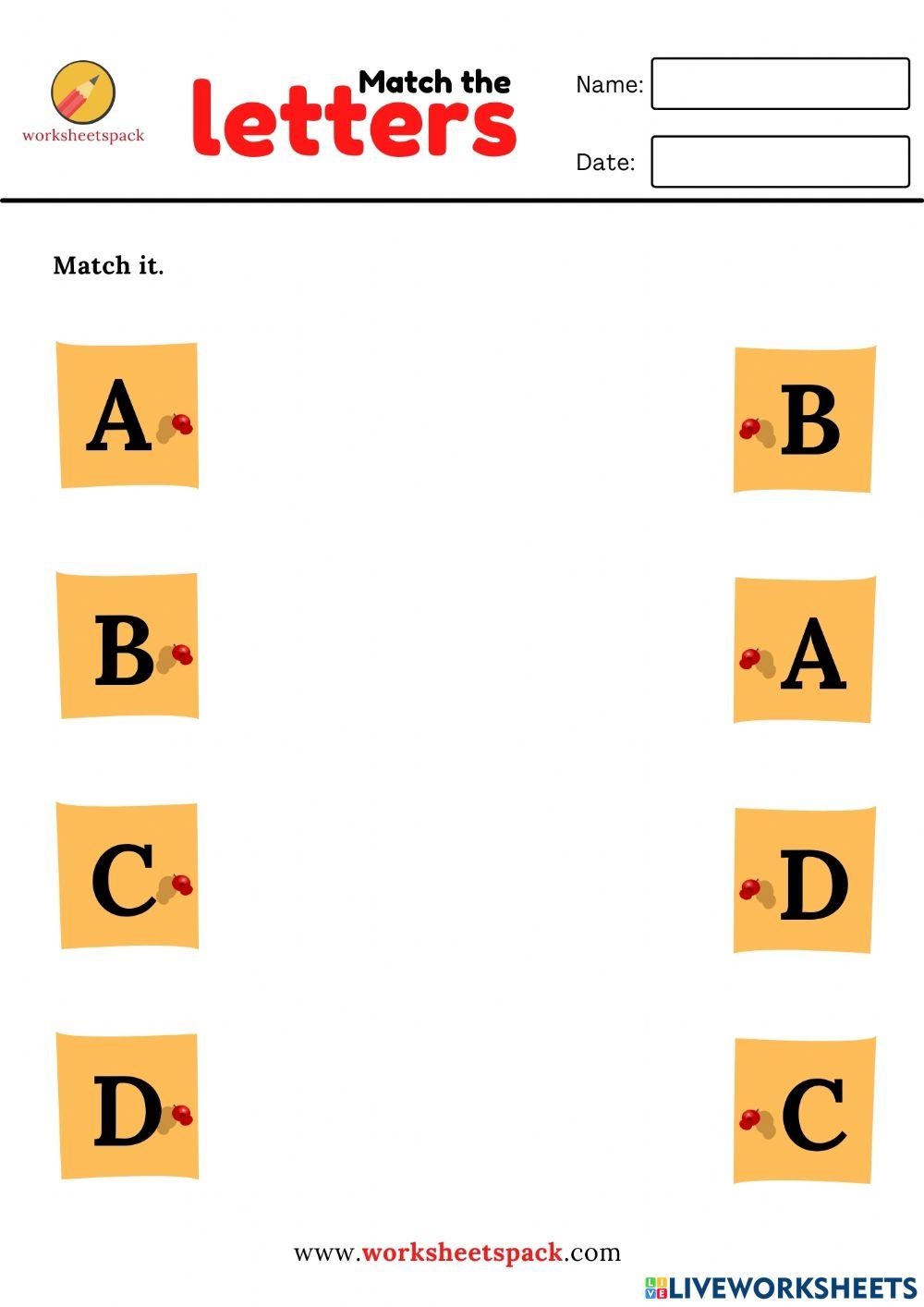 Alphabet Matching Worksheets Uppercase Letters A To D 