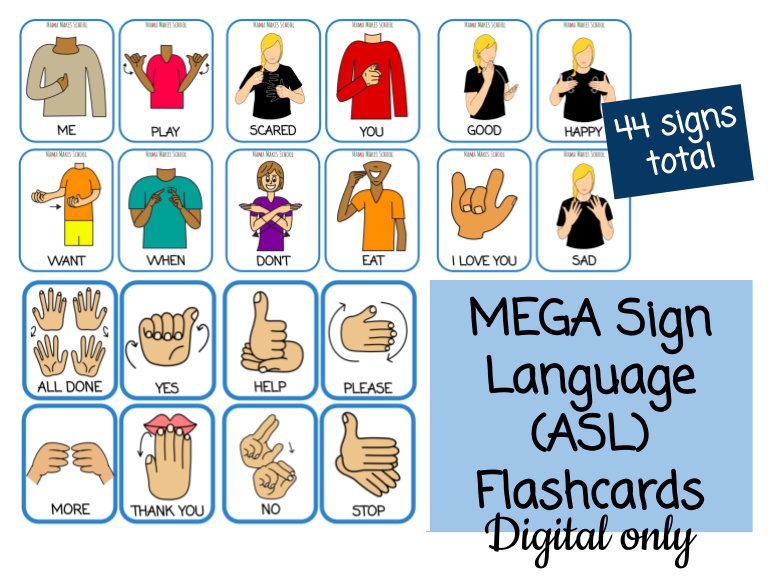 american sign language cards printable